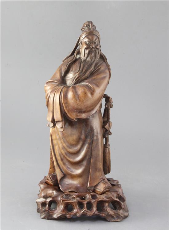 A Chinese rosewood figure of Lu Dongbin, early 20th century, overall height 34cm.